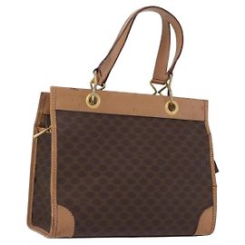 Céline Sac à main en toile Macadam CELINE en cuir PVC marron et or Auth 172965 Marron Doré