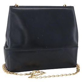 Borsa a Spalla Salvatore Ferragamo in Pelle Blu Navy Oro Auth bs33630 D'oro Blu navy