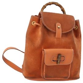 GUCCI Bamboo Backpack Suede Brown Gold 003 1956 0030 Auth bs33281 Brown Golden