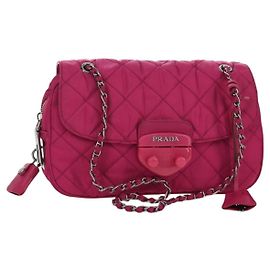 PRADA Borsa a Spalla con Catena Nylon Rosa Argento Auth 165354V Argento Rosa