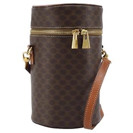 Céline Bolsa de Ombro em Lona Macadam CELINE em Couro PVC Marrom Dourado Auth LNZ142A Marrom Dourado