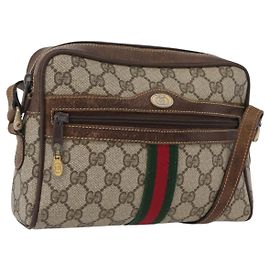 Bolsa Sherry Line GG Supreme Web da GUCCI em PVC bege e dourado 001 3654 5 Auth 172680 Bege Dourado