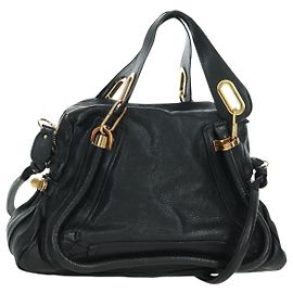 Chloé Bolsa de mão Chloe Paraty em couro 2 em 1 preta e dourada Auth 171798V Preto Dourado