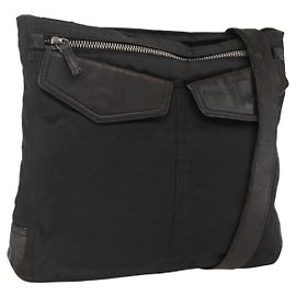PRADA Shoulder Bag Nylon Leather Black Silver Auth 172902 Black Silvery