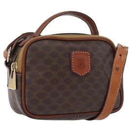 Céline Bolsa de mão em lona Macadam CELINE em couro PVC 2 em 1 marrom dourado Auth ki6521 Marrom Dourado