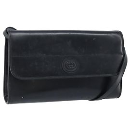 Gucci Bolsa de Ombro de Couro Preta e Dourada Auth ka2682 Preto Dourado