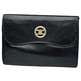 Céline Vintage Celine Paris Triomphe Leather Wallet Black Black