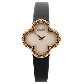 Relógio Van Cleef & Arpels Alhambra WTYB02B3 136574 YG & Couro QZ com mostrador de concha HH5655 Bege