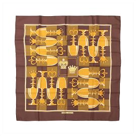 Lenço de seda Carré 90 "ÉCHIQUIER" da Hermès em marrom Marrom
