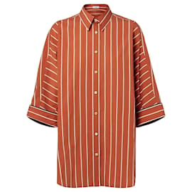 Camicia in cotone a righe Brunello Cucinelli Marrone Arancione