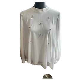 Weill Blusa branca adornada com pérolas e cristais Branco
