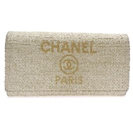 Chanel Deauville Tweed Long Wallet Beige