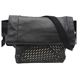 Bottega Veneta Leather Perforated Sling Bag Black