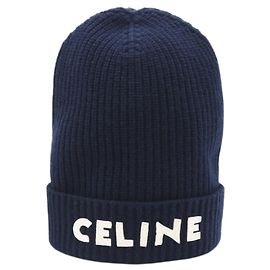 Céline Gorro de malha de lã com logo Celine Cru Azul marinho
