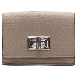 Fendi Peekaboo Calfskin Leather Tri-fold Wallet Silvery Grey