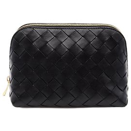 Bottega Veneta Intrecciato Medium Leather Beauty Pouch Black