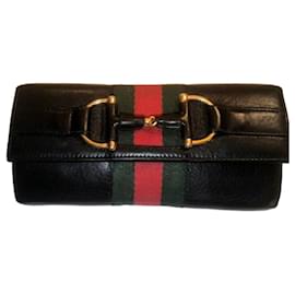Gucci Horsebit Wallet in black leather with Web ribbon Black