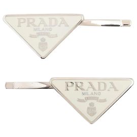 Prada Clipe de cabelo em metal branco com logotipo Branco