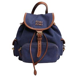 Miu Miu Mochila de lona e couro azul Azul
