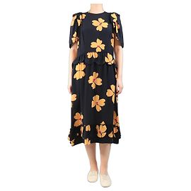 Simone Rocha Schwarzes Seidenkleid mit Blumenmuster - Größe UK 14 Schwarz