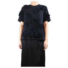 Simone Rocha T-shirt nera con applicazione floreale - taglia L Nero