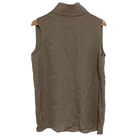 Theory Silk Combo Roll Neck Top Beige