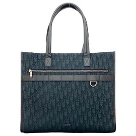 Christian Dior Oblique Canvas Leather Tote Bag Black