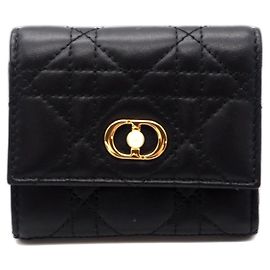 Christian Dior Dior Jolie Hibiscus Tri-fold Wallet Black