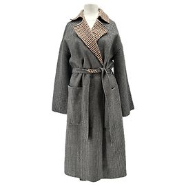 Nanushka Trench preto e branco em lã e seda Preto