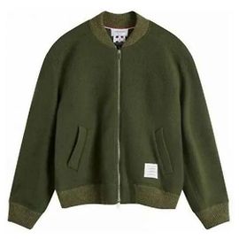 Thom Browne Wool Fleece Stripe Bomber Jacket Green