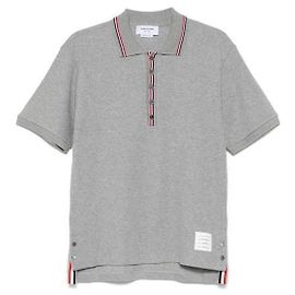 Thom Browne Polo de algodón con puños de waffle Castaño