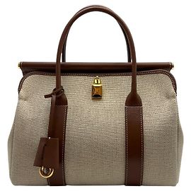 Loro Piana Bolsa de linho natural caramelo açúcar lona sol dourado Marrom