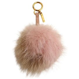 Fendi Charm de bolsa e chaveiro em pompom bicolor bege e rosa Marrom