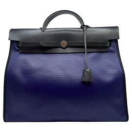 Hermès Coated Fabric Erbag Bag Celie Berlin Canvas Blue Ecru Noir Blue