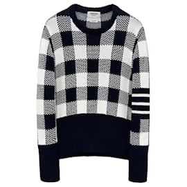 Thom Browne Gingham-Check Strick Blau