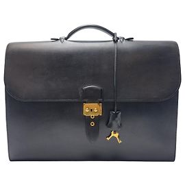Hermès Sac Dépêches Black Gold Briefcase Unisex Tote Bag Black