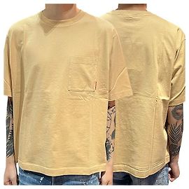 T-Shirt mit Tasche und rosa Acne-Logo Light Camel ALJ Braun