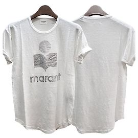 Isabel Marant Weißes T-Shirt mit Silbernem Logo aus Leinen KOLDI Etoile Weiß