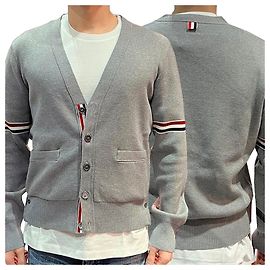 Thom Browne Milano Streifen Strickarmband Cardigan Braun