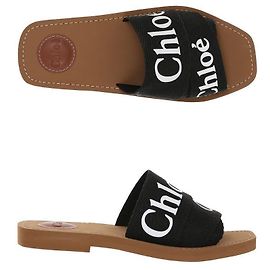 Chloé Woody Logo Flat Mule Sandals Black