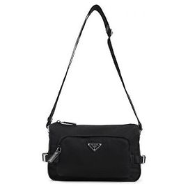 Prada Medium Nylon and Saffiano Leather Shoulder Bag Black