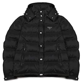 Prada Triangle Logo Hooded Down Jacket Black