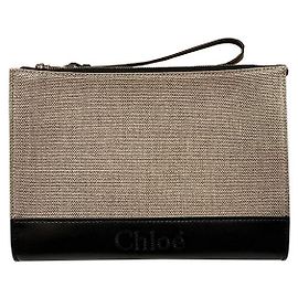 Chloé Bolsa clutch de linho e couro SENSE com logo - Preto Preto