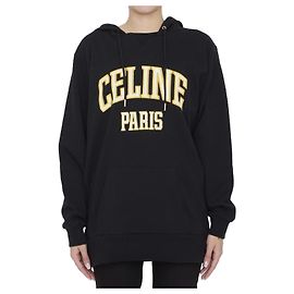 Céline Oversized Hoodie aus Baumwollfleece mit Logo Schwarz