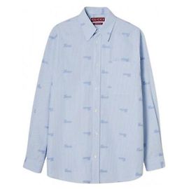 Gucci Camisa de algodón con rayas bordadas Azul