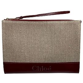 Chloé Bolsa clutch de linho e couro com logo SENSE Multicor