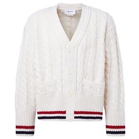 Thom Browne Baby Cable RWB Stripe V-Neck Wool White