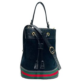 Gucci Borsa a secchiello in suede Ophidia con tracolla Verde