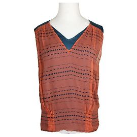 Ärmelloses Seidentop in Teal mit orangefarbenen Punkten von Dries Van Noten Blau