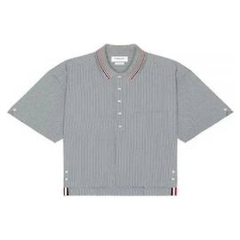 Thom Browne Camisa de manga curta em seersucker de malha Rugby Marrom